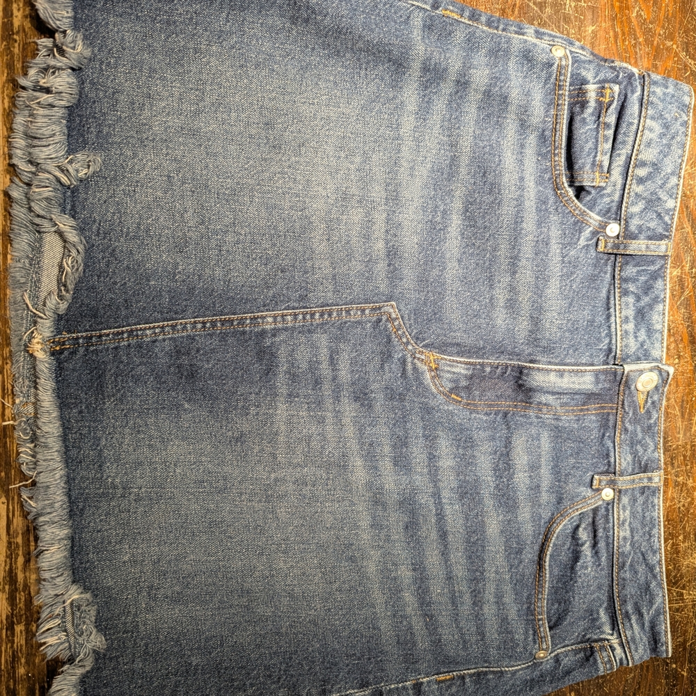 LOFT Blue Denim Mini Skirt with Frayed Edge